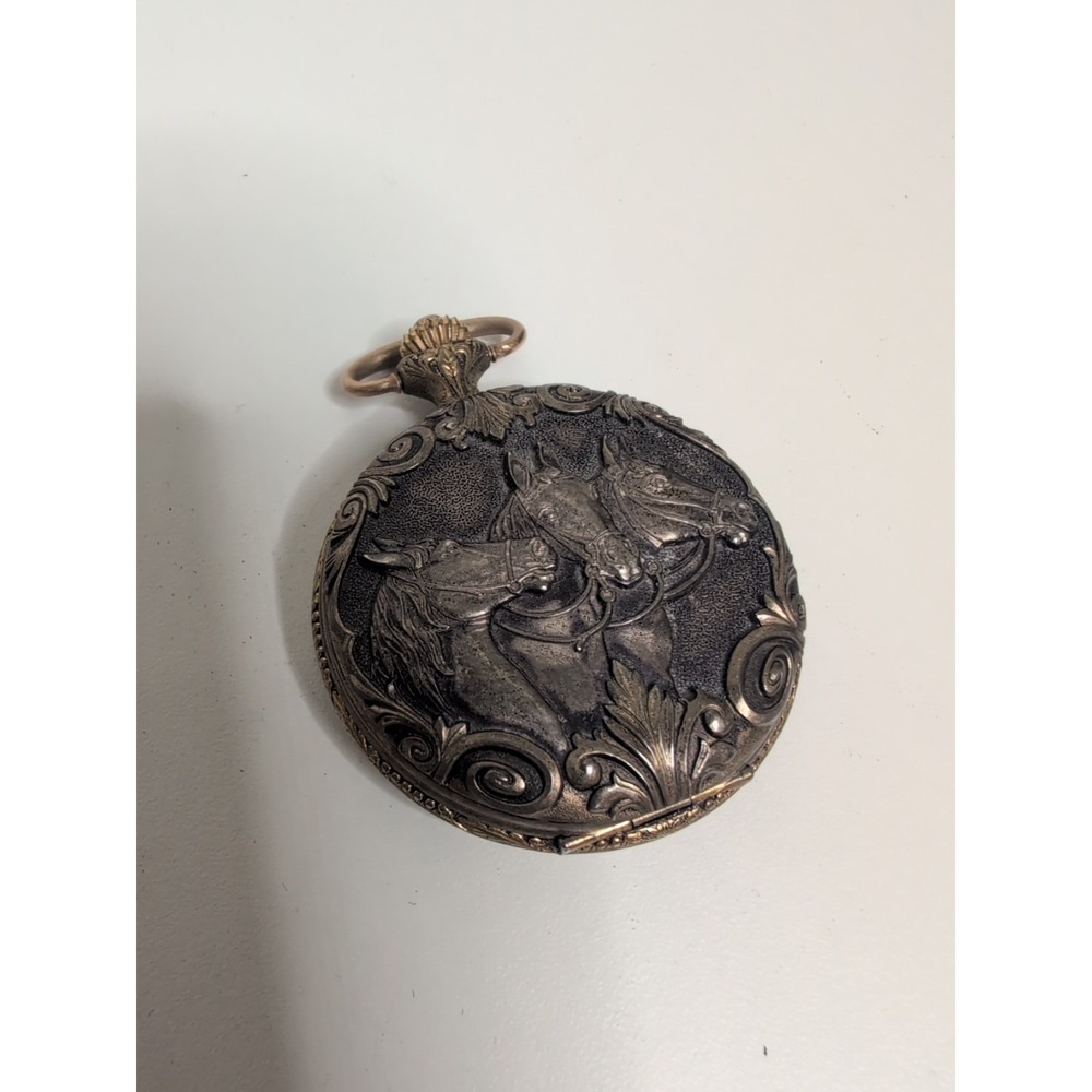 Vintage Arnex Gold Colored Pocket Watch Horse Design Watch Vintage Antique